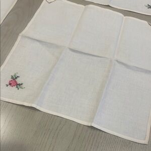 Embroidered White Linen Napkins cross stitch rose
